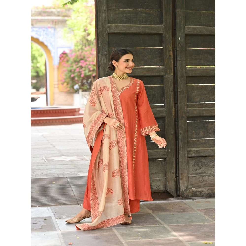 Mahee Jaipur Rustic Orange Gota Work Kurta with Pant and Dupatta