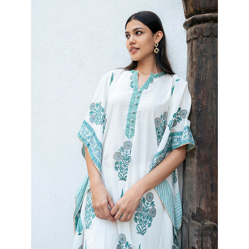 Maison Shefali Mughal Turquoise Boota Kaftan with Pant (Set of 2)