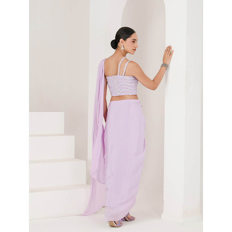 Maive Lilac Hand Embroidered Pre Stitched Saree With Stitched Blouse