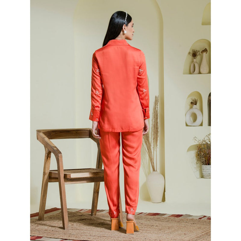 Maive Rust Embroidered Satin Co-Ord (Set of 2)