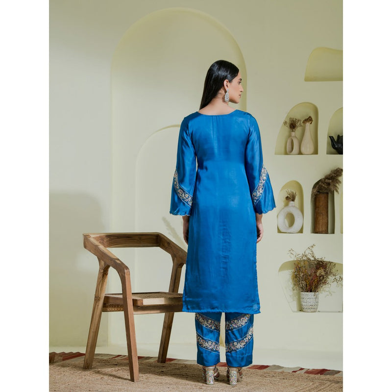Maive Cobalt Blue Hand Embroidered Kurta with Pant and Dupatta (Set of 3)