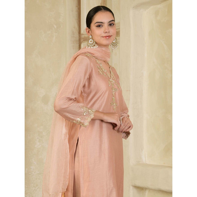Maive Mauve Hand Embroidered Chanderi Kurta with Pant and Dupatta (Set of 3)
