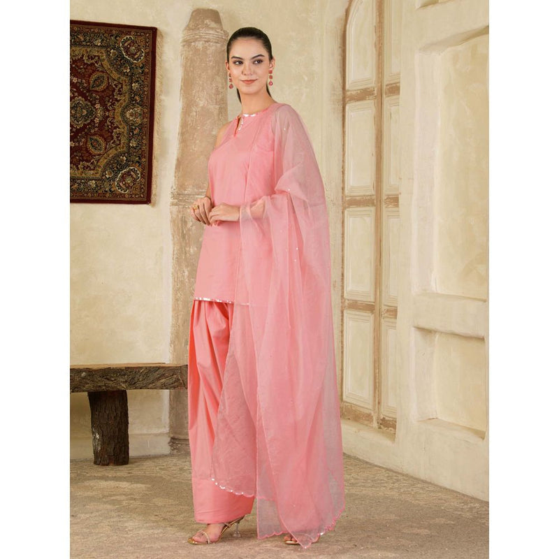 Maive Pink Sequins Embroidered Farsi Salwar with Kurti and Dupatta (Set of 3)