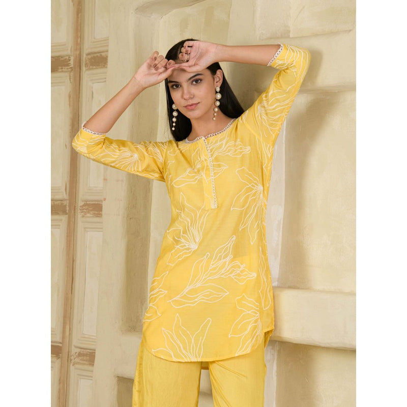 Maive Yellow Embroidered Chanderi Co-ord (Set of 2)