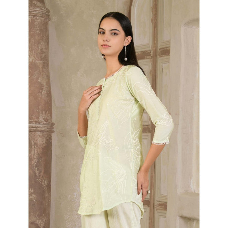 Maive Pastel Green Embroidered Chanderi Co-Ord (Set of 2)