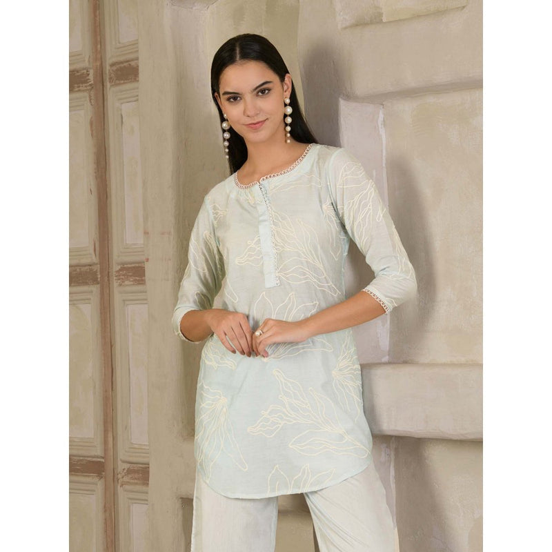 Maive Pastel Blue Embroidered Chanderi Co-Ord (Set of 2)