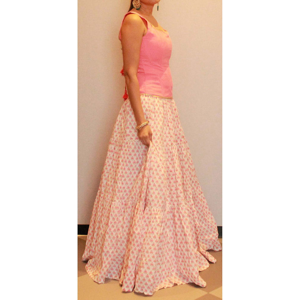 MALIKA GUPTA Pink Kairavi Floral Print Top and Skirt (Set of 2)