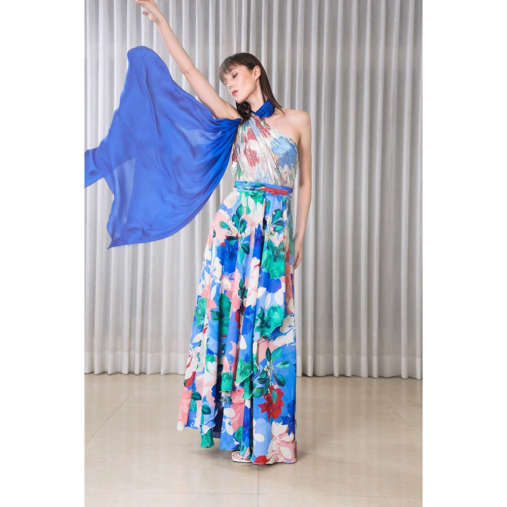 MANDIRA WIRK Hibiscus Printed Halter Dress