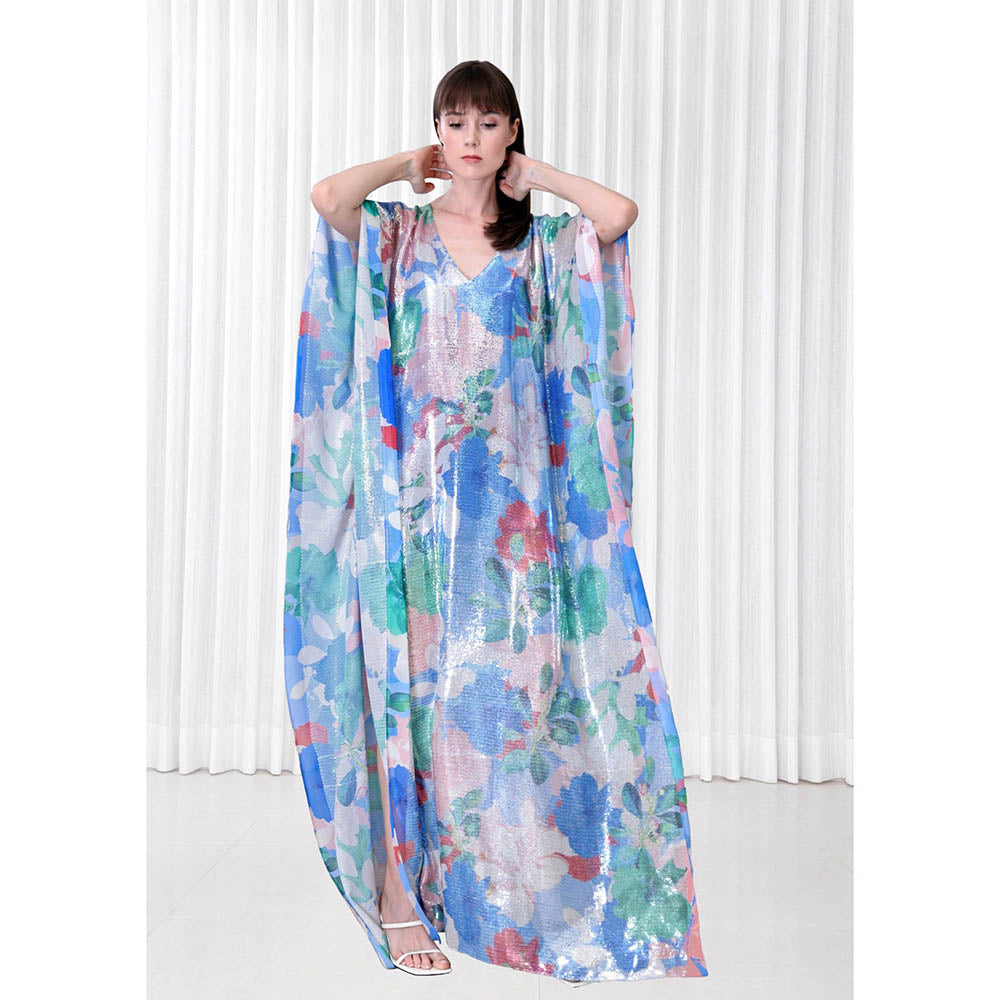 MANDIRA WIRK Hibiscus Printed Sequins Kaftan