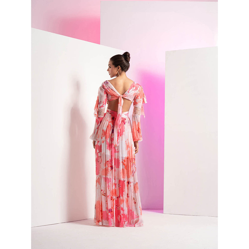MANDIRA WIRK Blooming Buds Pink Cut Out Tiered Long Maxi Dress