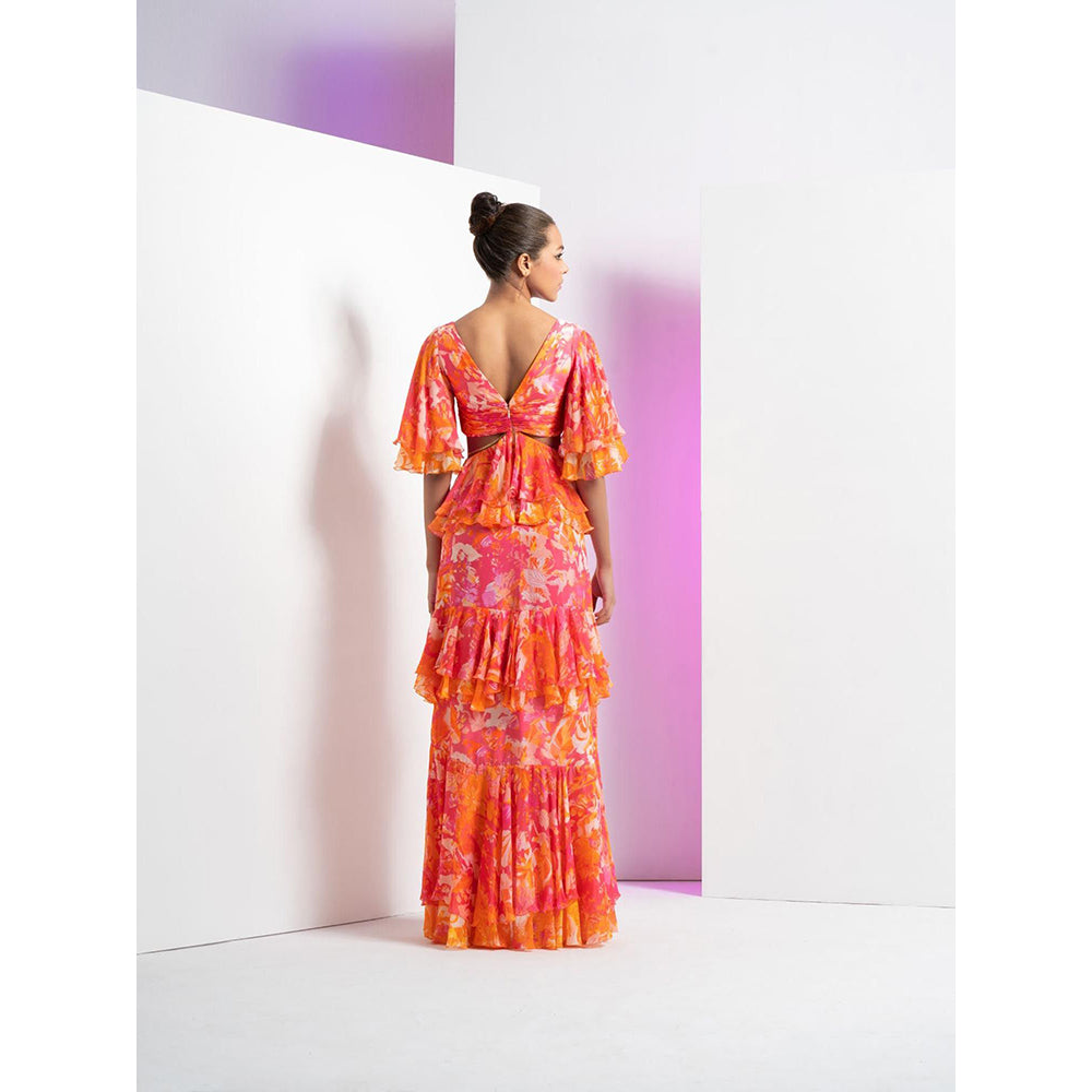 MANDIRA WIRK Pink Misty Femme Dress with Stylized Chain Detail At Waist