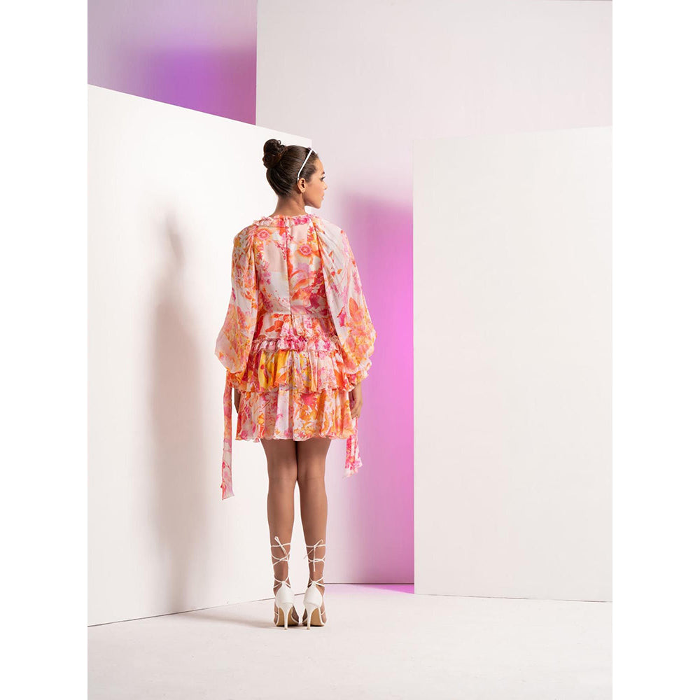 MANDIRA WIRK Red Fancy Fusion Short Tiered Dress