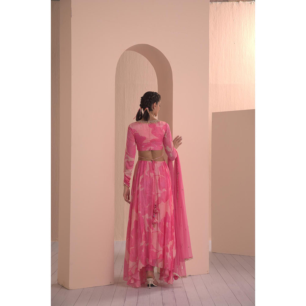 MANDIRA WIRK Hand Embroidered Front Cutout Anarkali with Churidar and Net Dupatta (Set of 3)