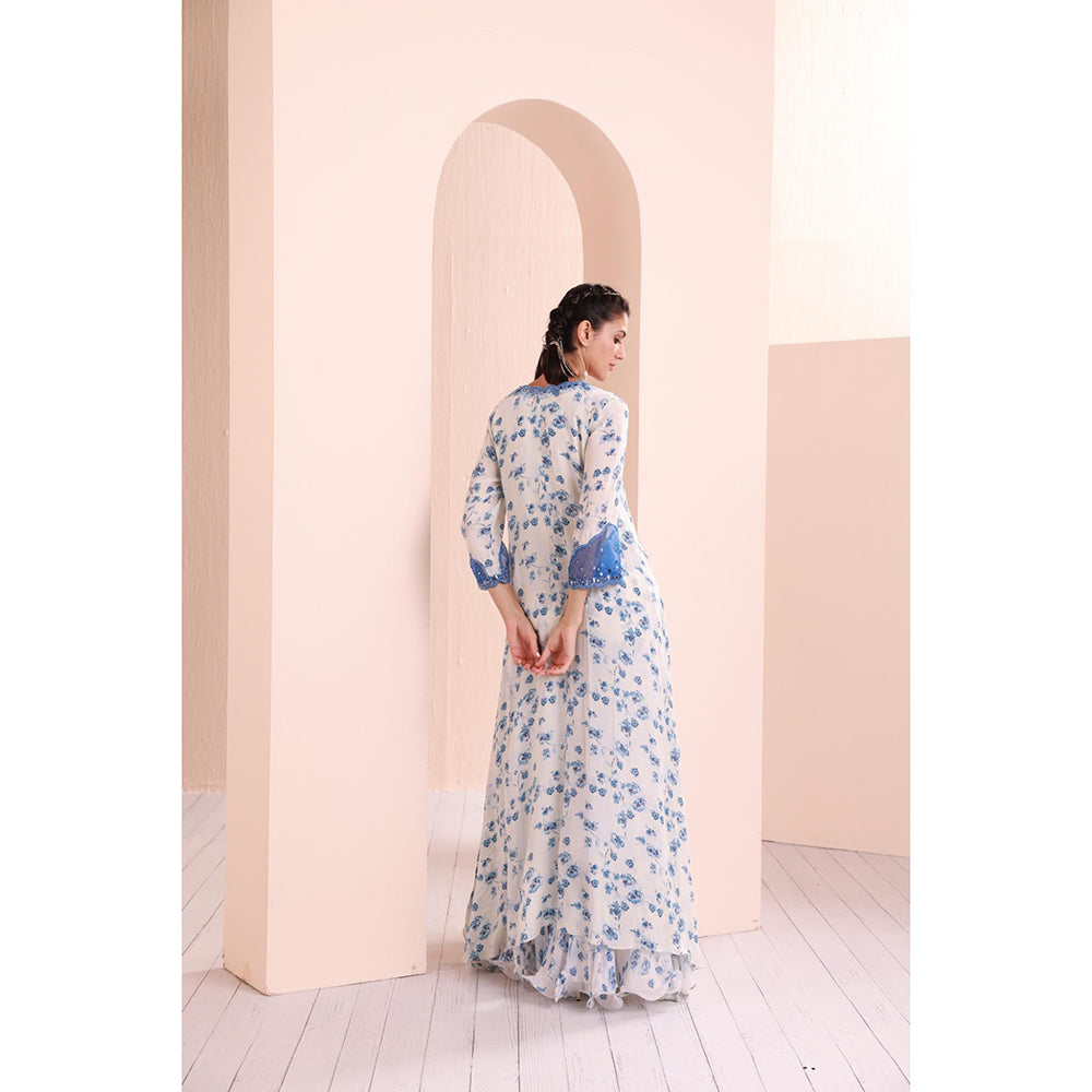 MANDIRA WIRK Blue Periwinkle Floral Printed Kurta and Sharara (Set of 2)
