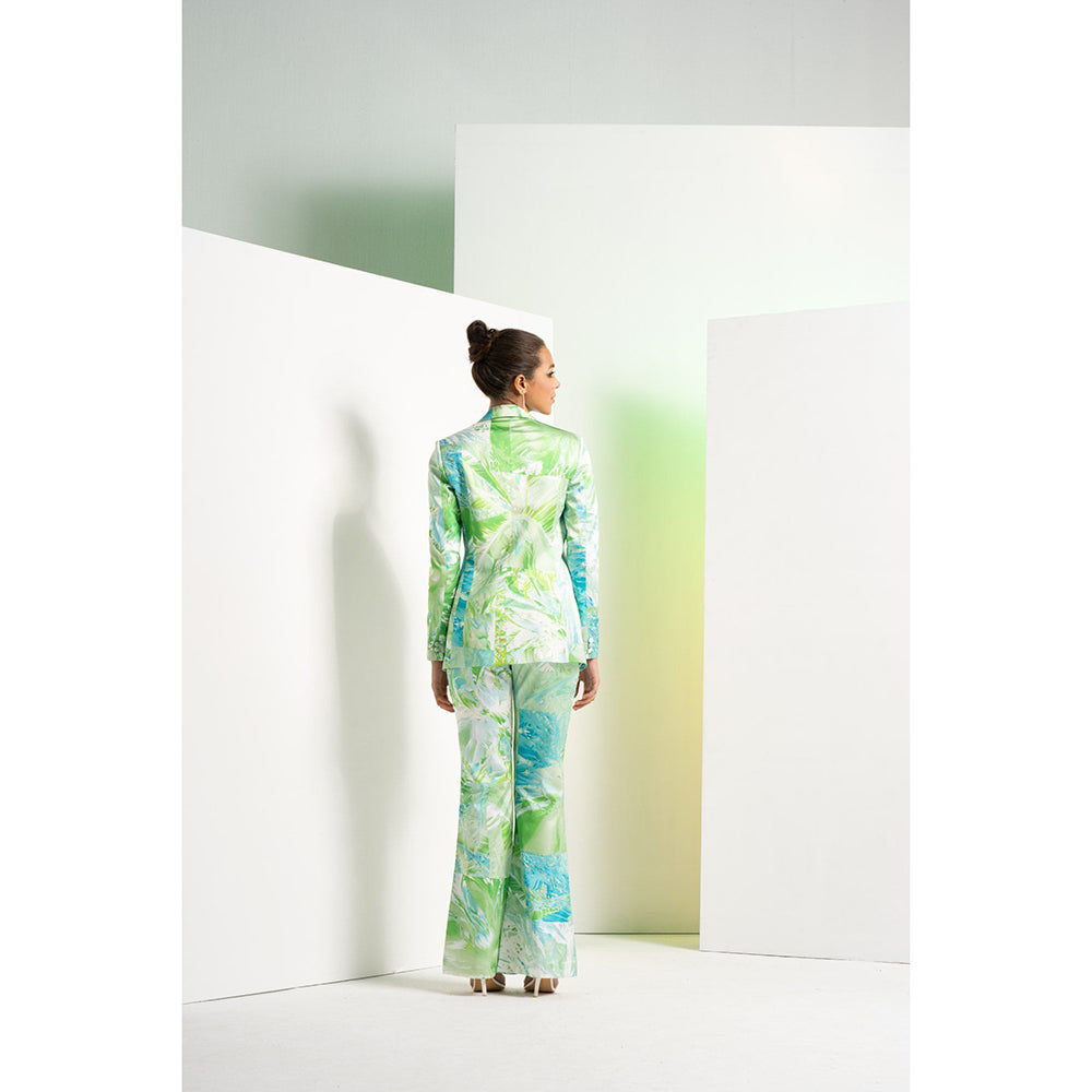 MANDIRA WIRK Green Raw Crystal Jacket With Pant & Bustier (Set of 3)