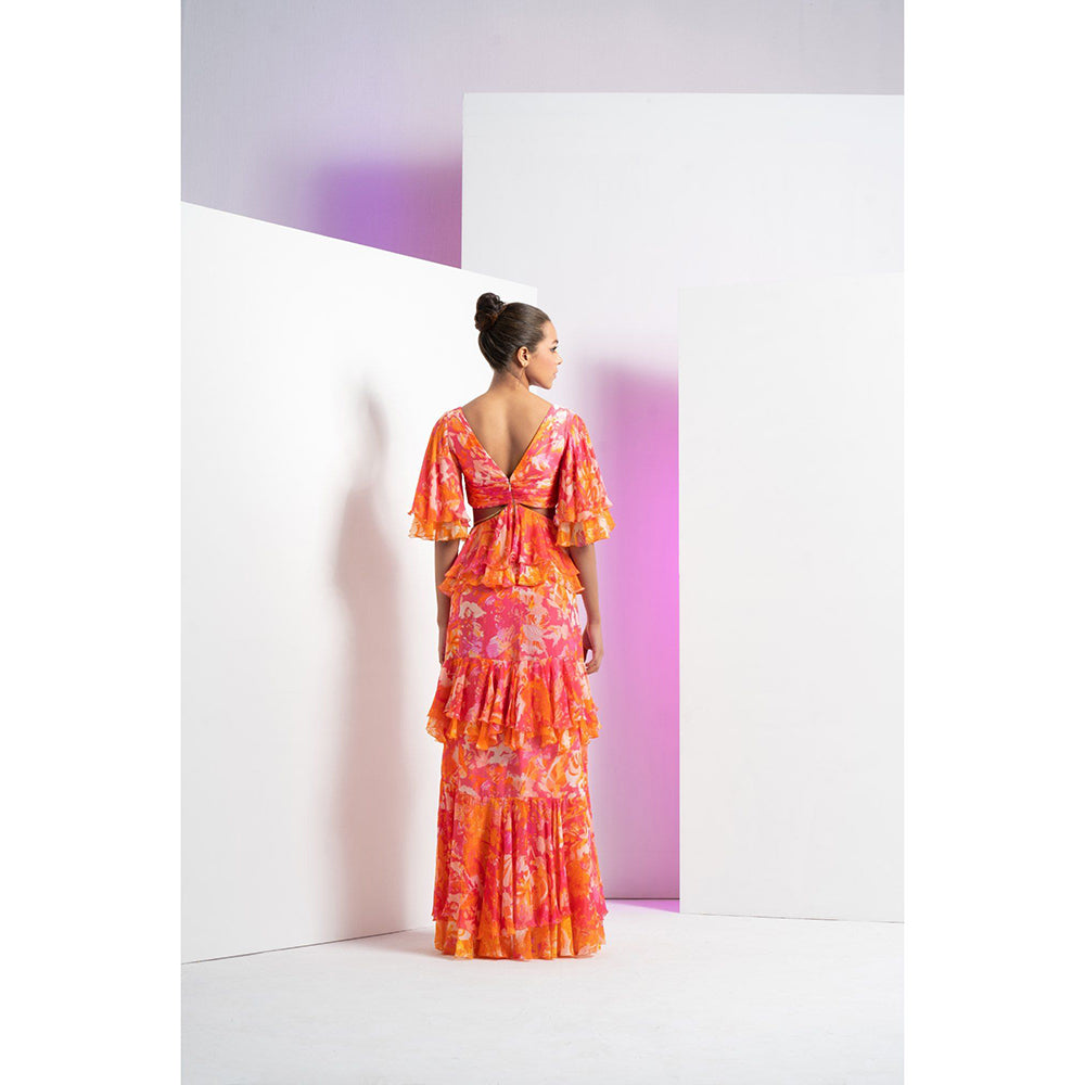 MANDIRA WIRK Pink Misty Femme Chain Detail At Waist Maxi Dress