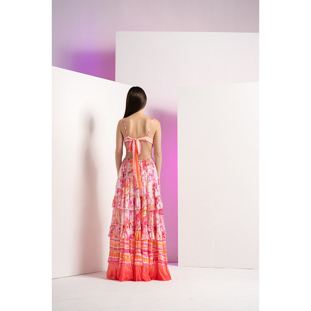 MANDIRA WIRK Pink Fancy Fusion Stylized Chain At Waist Full Length Maxi Dress