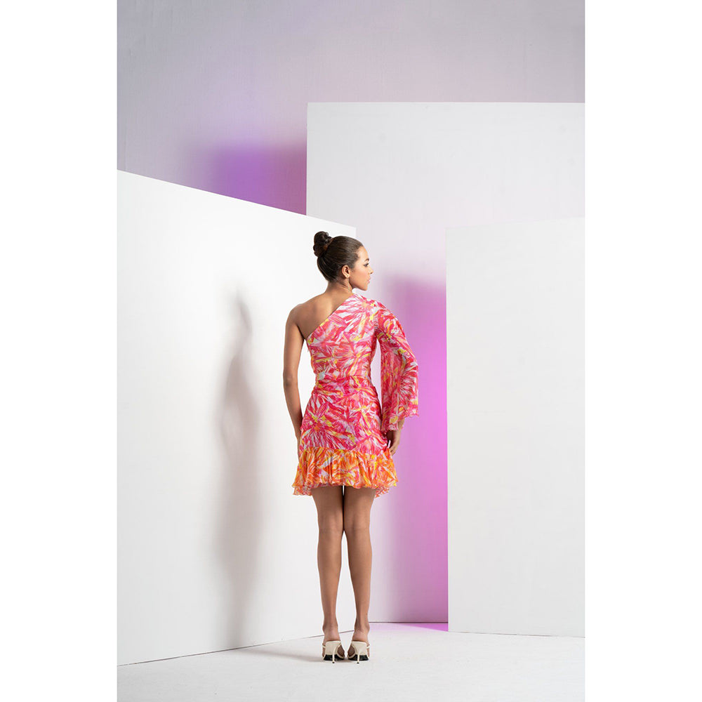 MANDIRA WIRK Pink Twisted Leaf With Front Cut Out Detailed Mini Dress