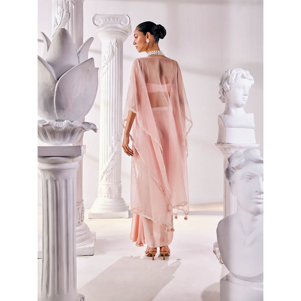 MANDIRA WIRK Peach Fusion Style Top with Skirt (Set of 3)