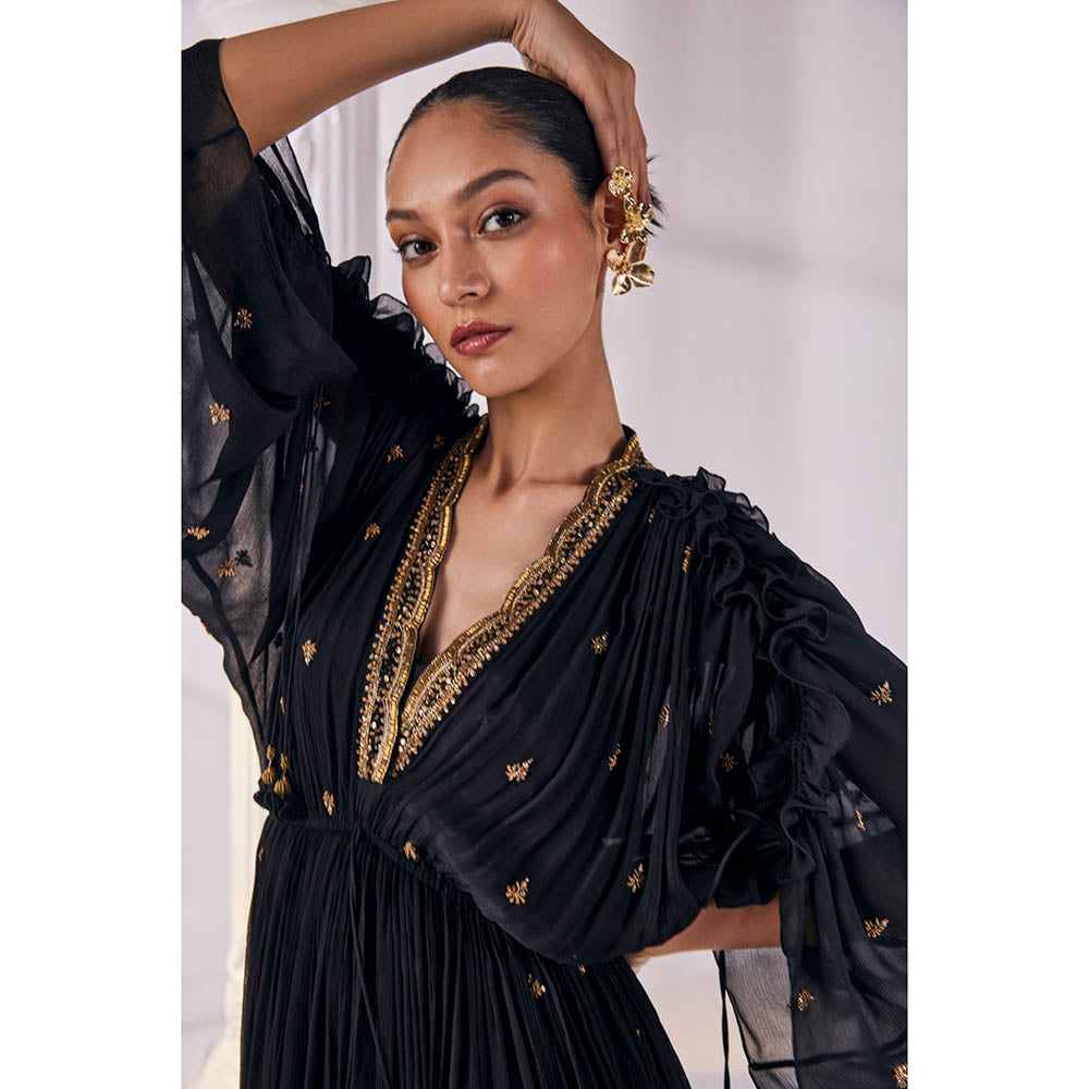 MANDIRA WIRK Black Kaftan Dress (Set of 2)