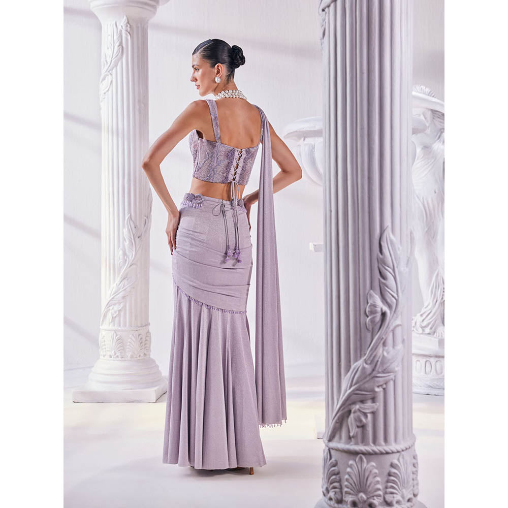 MANDIRA WIRK Purple Saree with Stitched Blouse and Belt