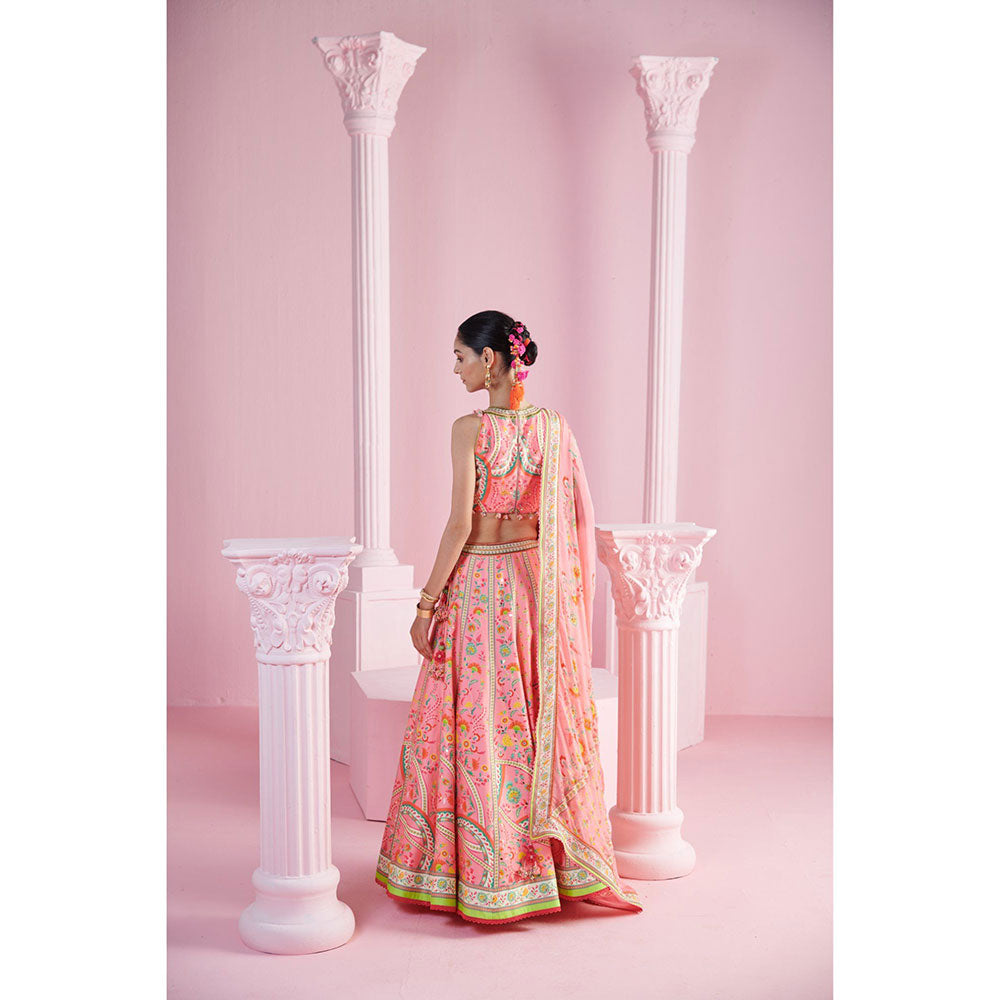 MANDIRA WIRK Women's Pink Ekin Floral Embellished Lehenga with Blouse and Dupatta (Set of 3)
