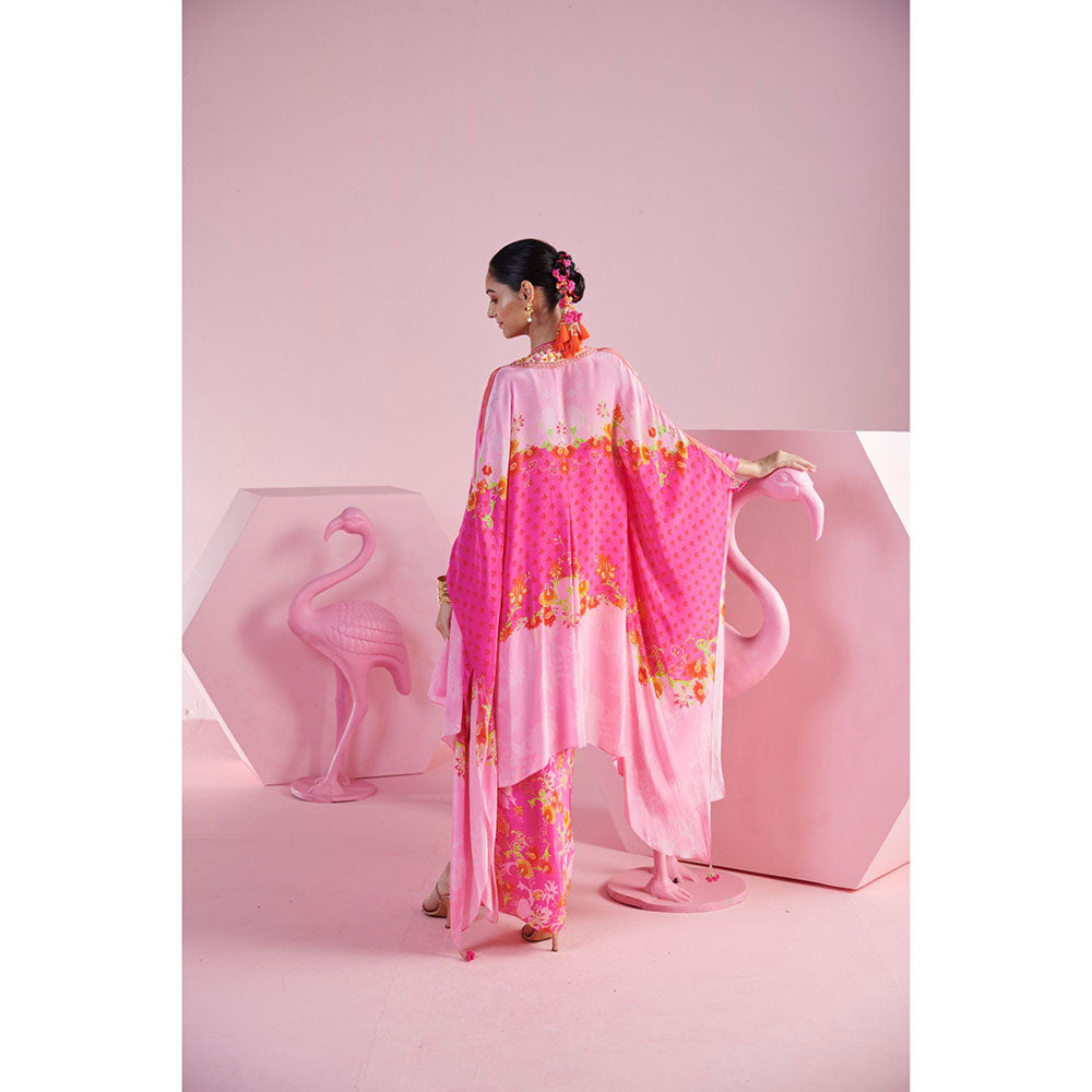 MANDIRA WIRK Women'S Pink Floral Jasmine Cape with Blouse and Skirt (Set of 3)