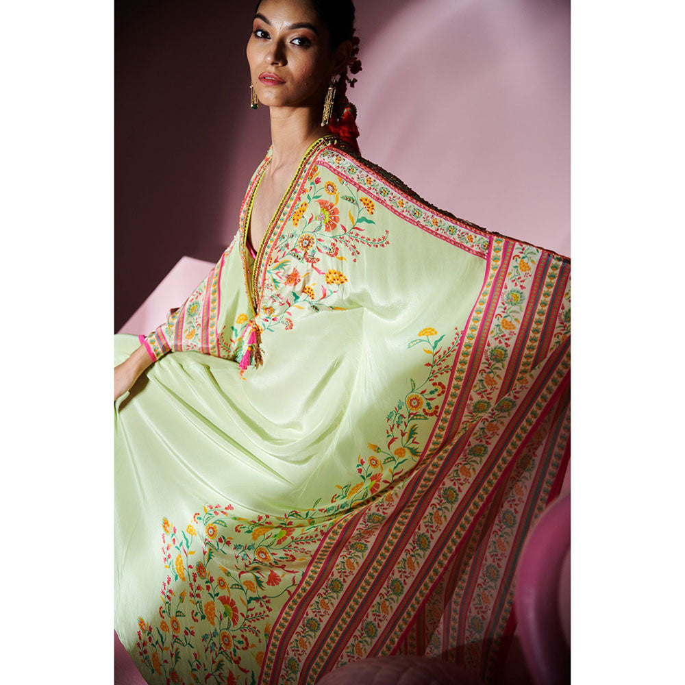 MANDIRA WIRK Women'S Nehir Floral Kaftan Dress with Bralette and Hipster (Set of 3)