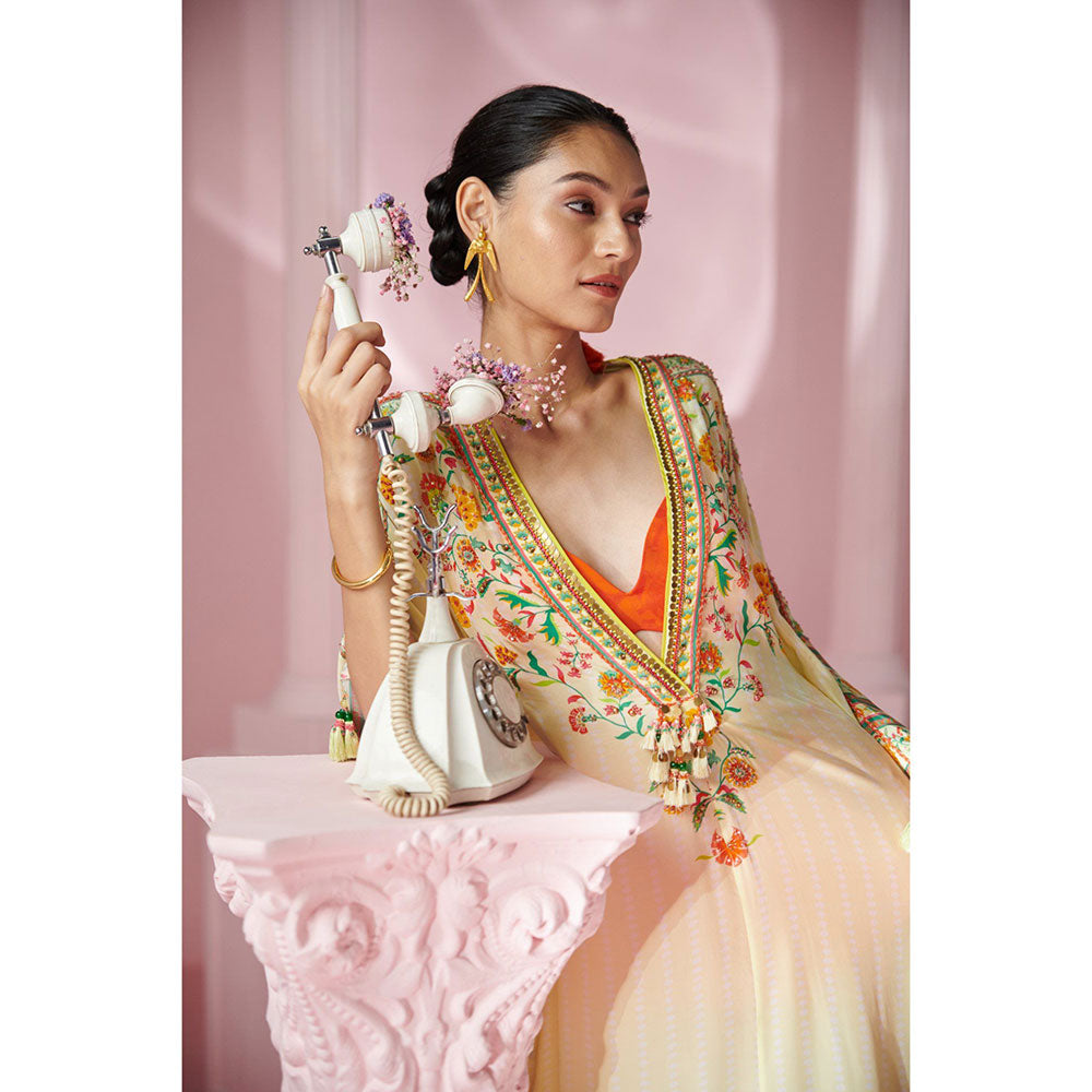 MANDIRA WIRK Women'S Huzur Floral Kaftan Dress with Bralette and Hipster (Set of 3)