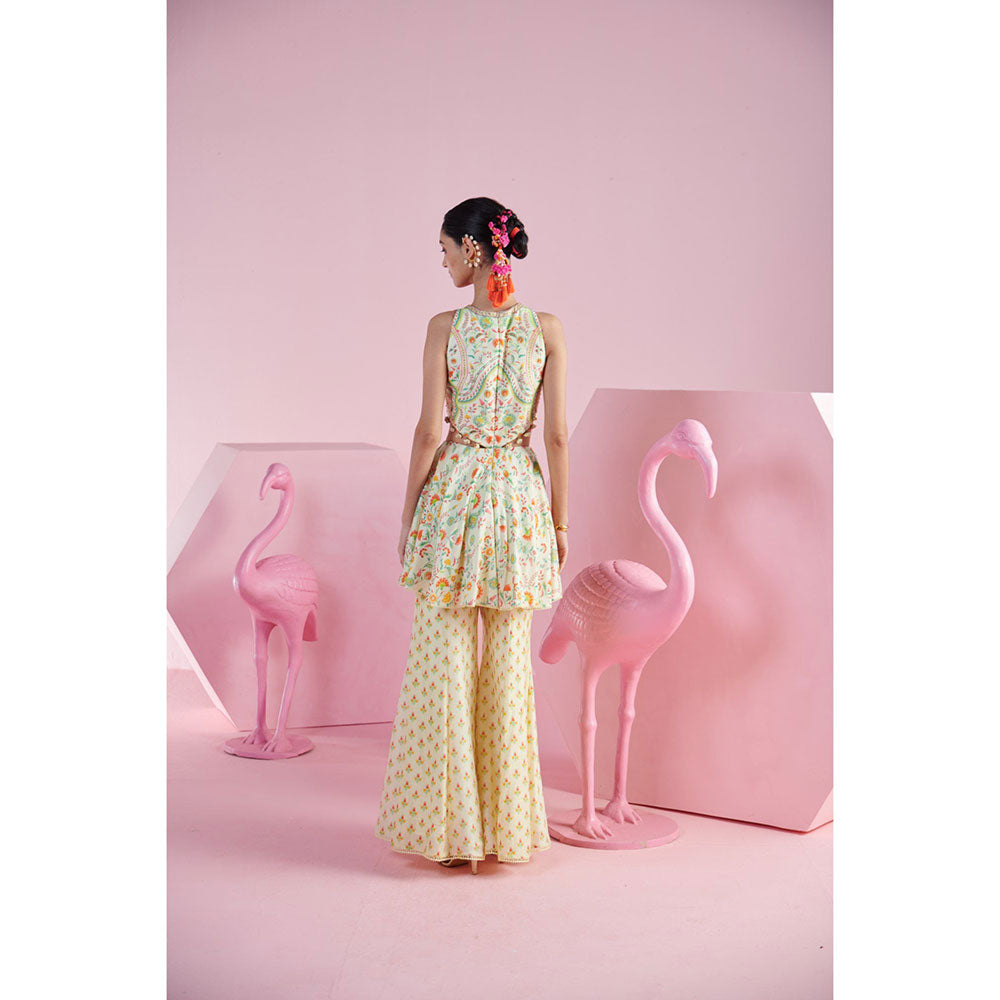 MANDIRA WIRK Women'S Amaya Floral Kurti with Sharara and Dupatta (Set of 3)