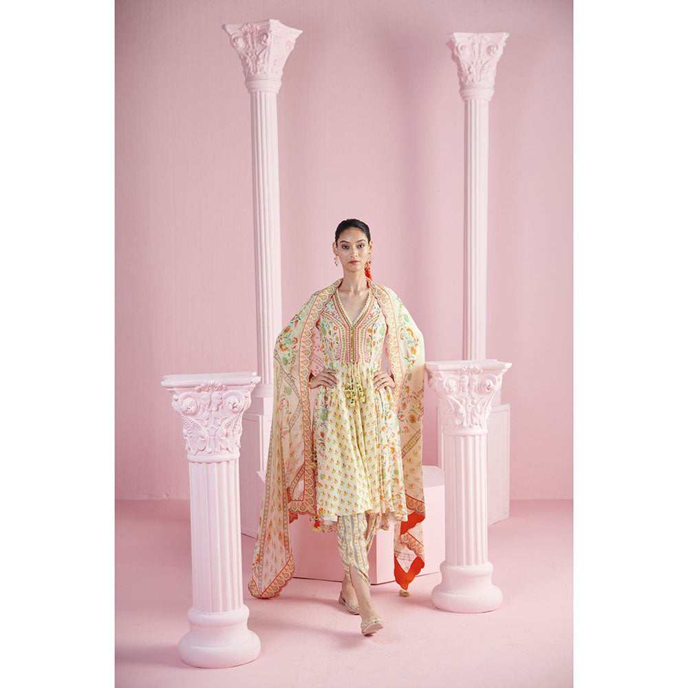 MANDIRA WIRK Women'S Safal Floral Kurti with Dhoti and Dupatta (Set of 3)