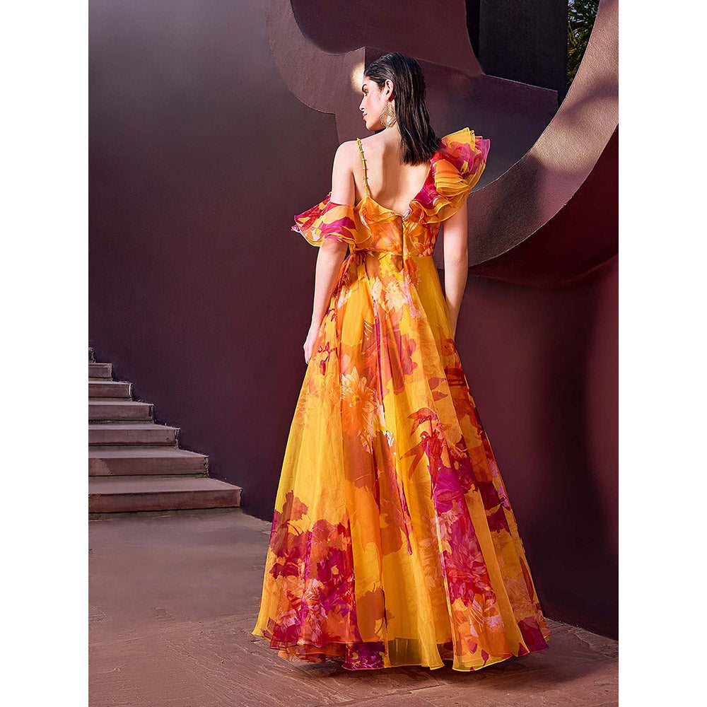 MANDIRA WIRK Sunset Radiance Floral Maxi Dress