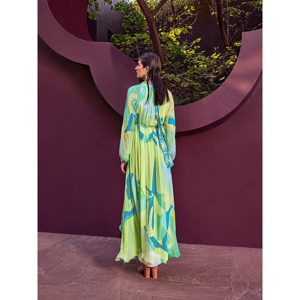 MANDIRA WIRK Green Abstract Print Geo Dress