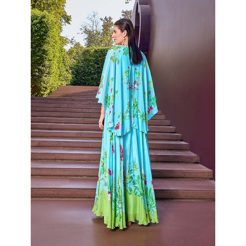 MANDIRA WIRK Mint Blue Floral Dress