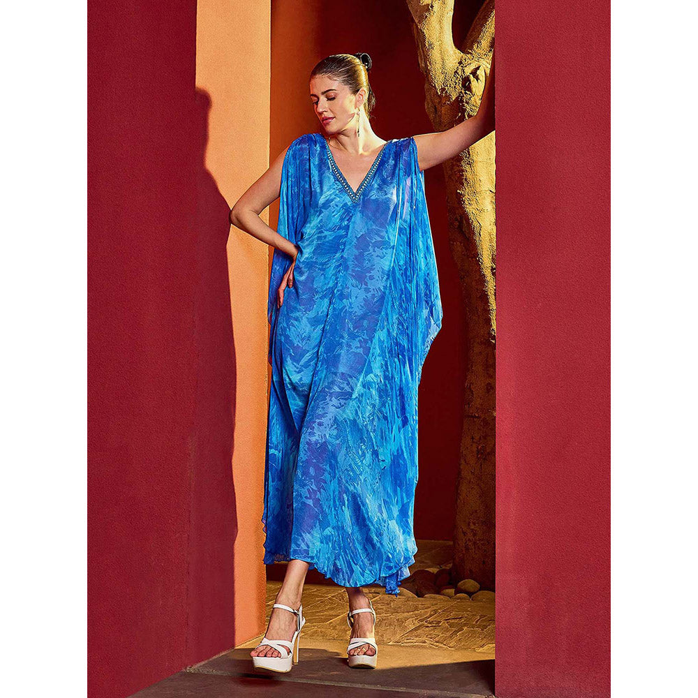 MANDIRA WIRK Blue Mixed Leaf Printed Dress