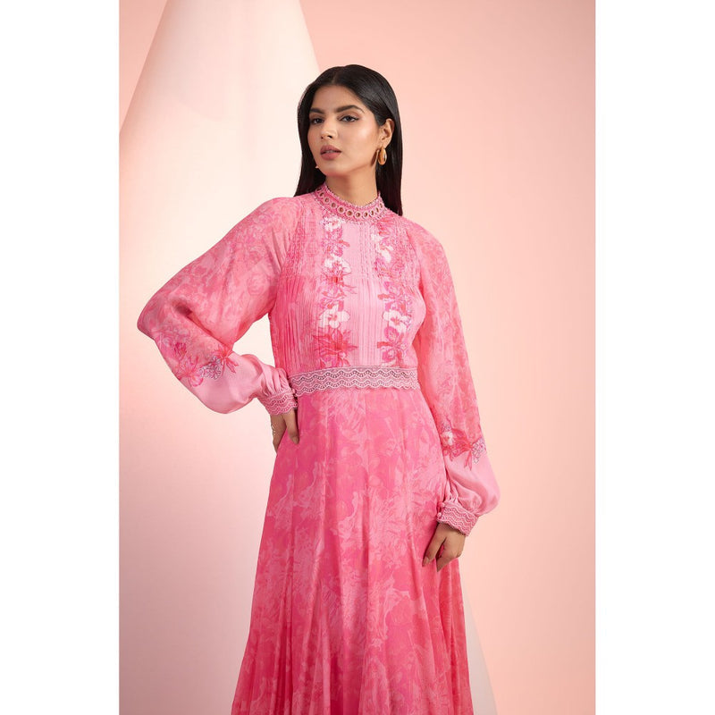 MANDIRA WIRK Pink Printed Maxi Dress
