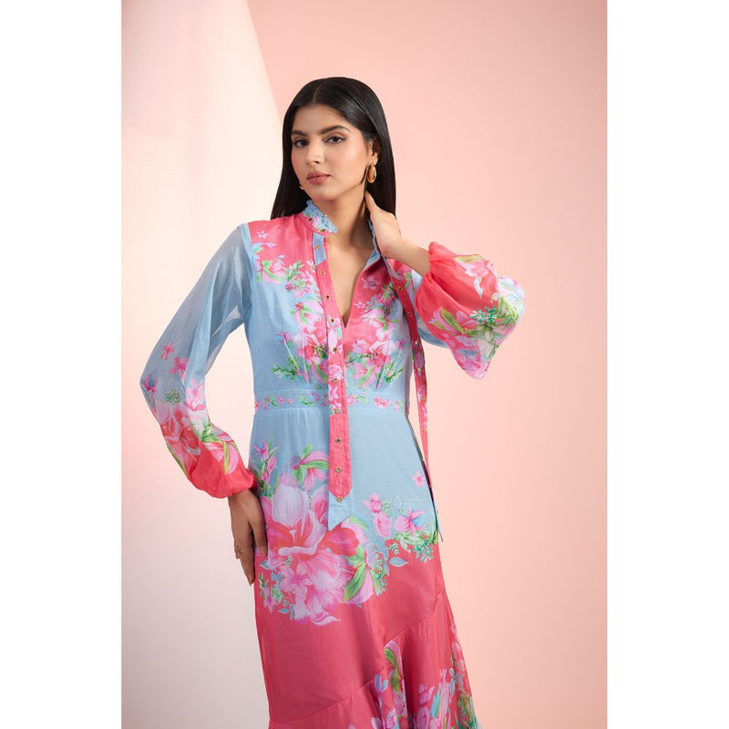 MANDIRA WIRK Blue Printed Midi Dress