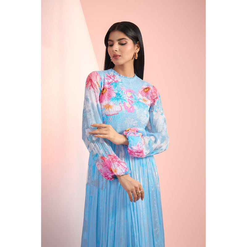 MANDIRA WIRK Blue Printed Maxi Dress