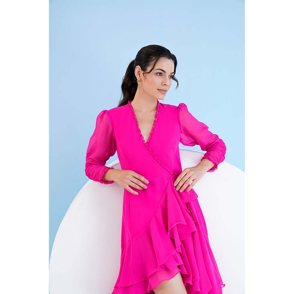 MANDIRA WIRK Dark Pink Asymmetric Wrap Maxi Dress