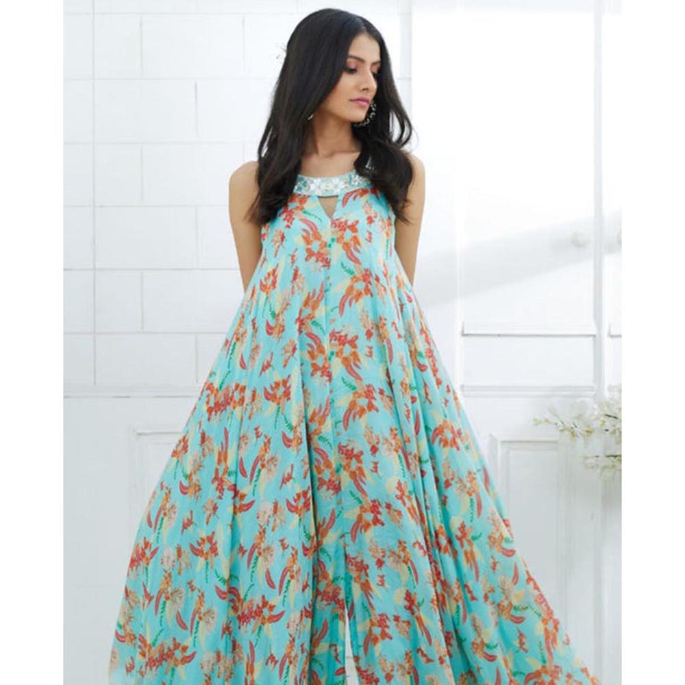 MANDIRA WIRK Blue Printed Jumpsuit