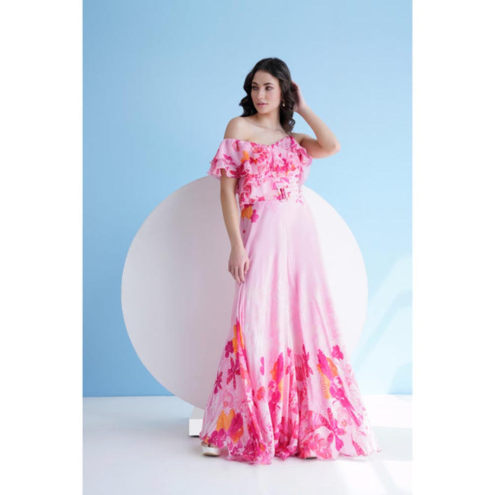 MANDIRA WIRK Fuchsia Orchid One Shoulder Jumpsuit