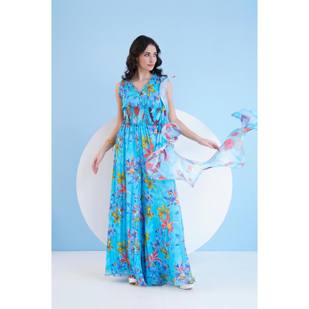 MANDIRA WIRK Teal Botanical Jumpsuit