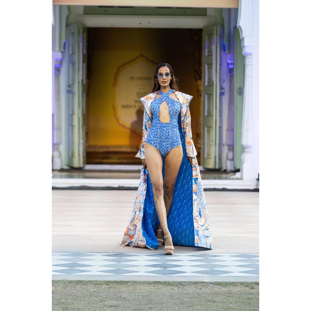 MANDIRA WIRK Blue Ocean Bodysuit with Cape