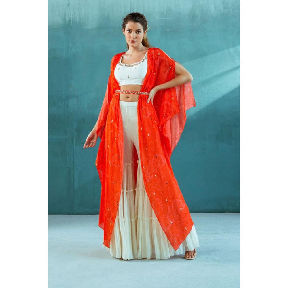 MANDIRA WIRK Women Chiffon Ivory Top with Sharara and Dupatta