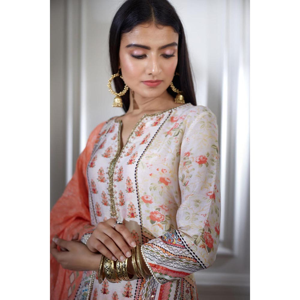 MANDIRA WIRK Women Chanderi Ivory Jacket with Sharara and Blouse