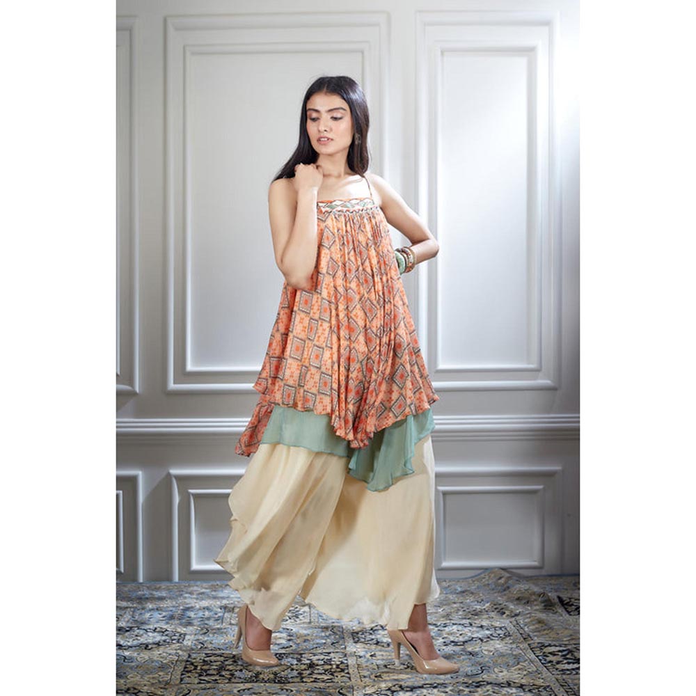 MANDIRA WIRK Women Chiffon Orange Kurta with Sharara
