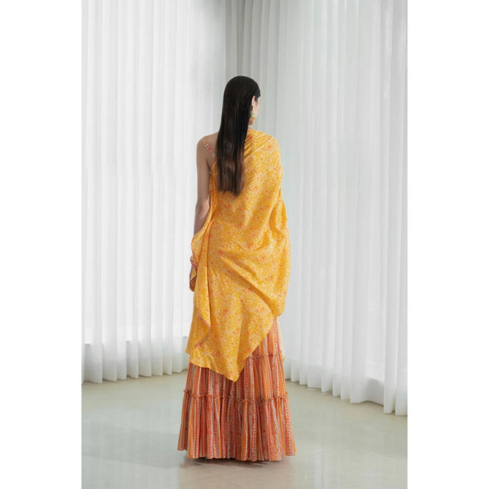 MANDIRA WIRK Women Mulmul Mustard Kurta with Sharara and Dupatta