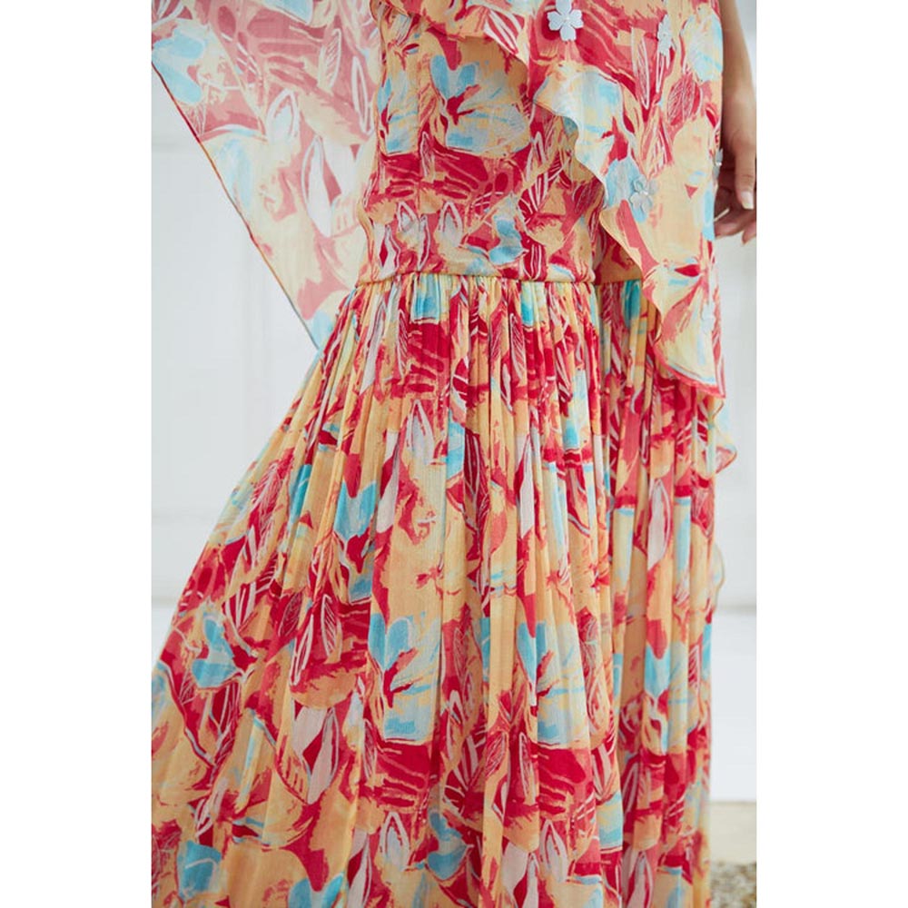 MANDIRA WIRK Women Chiffon Red Kurta with Sharara