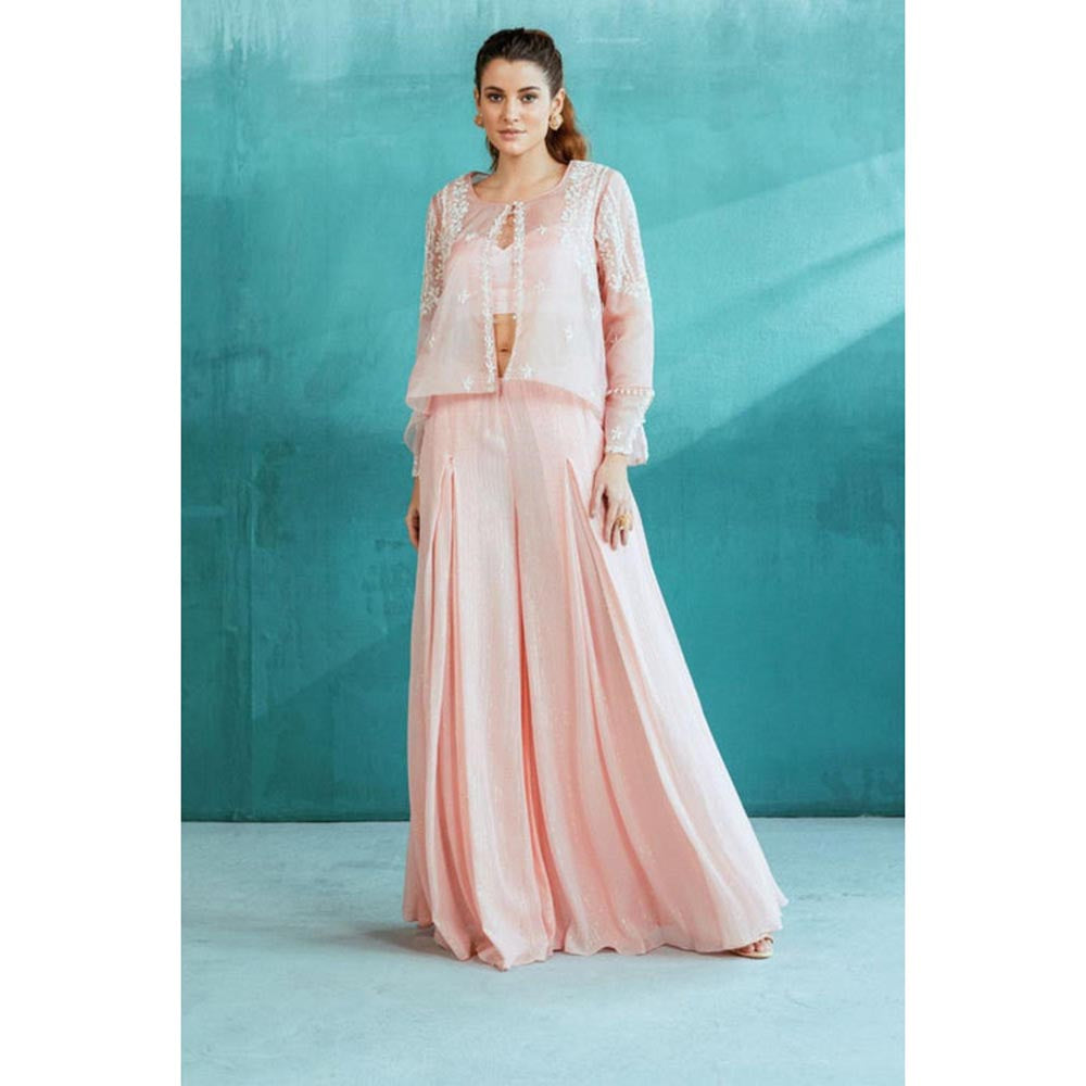 MANDIRA WIRK Women Chanderi Peach Top with Palazzo