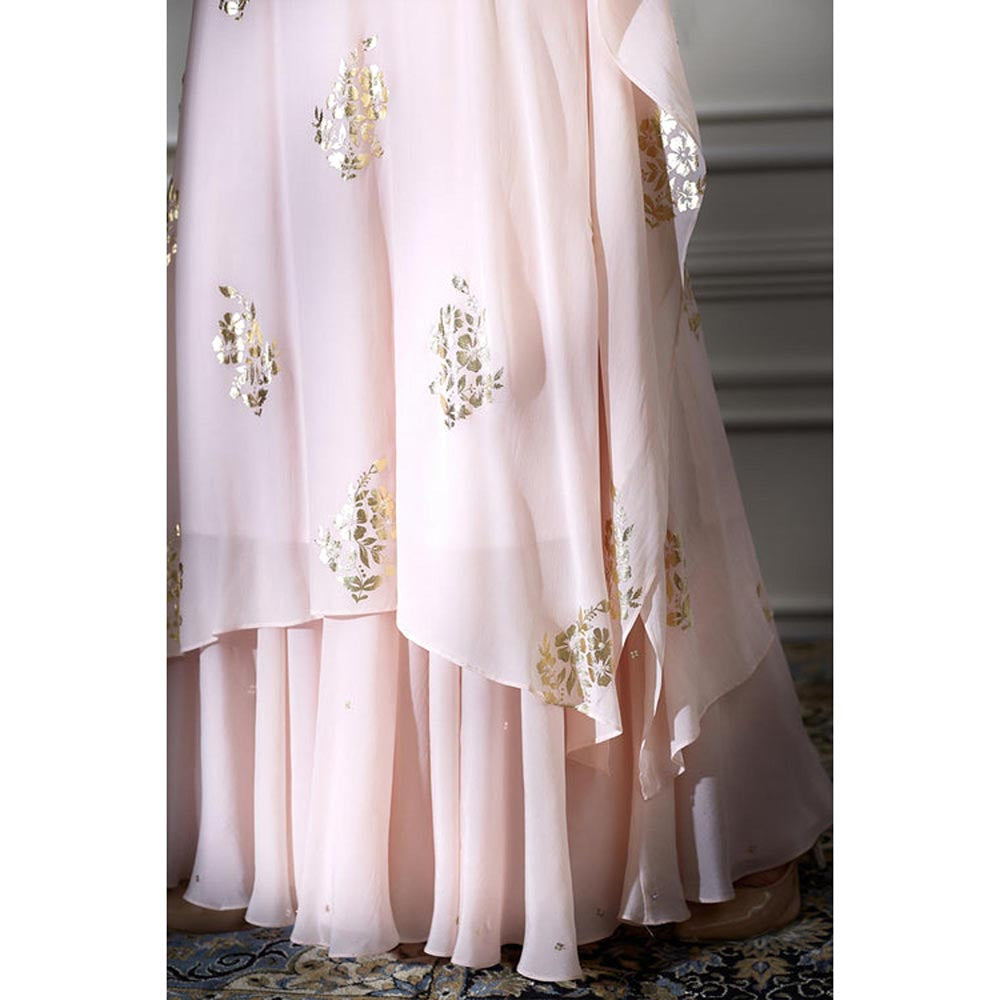 MANDIRA WIRK Women Chanderi Peach Kurta with Sharara